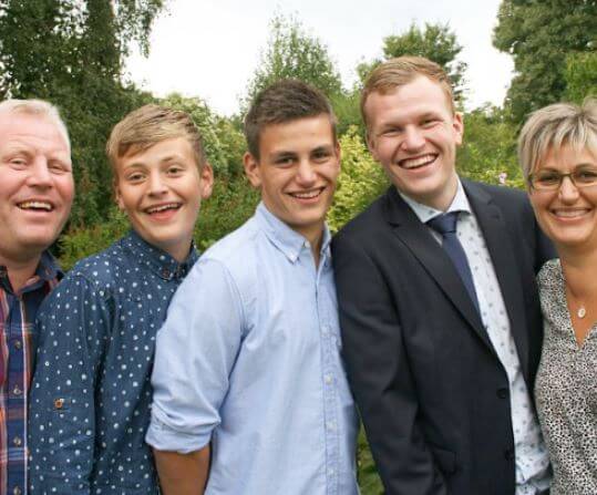 Joakim Maehle with his parents Ole and Annemette and brothers Daniel and Marko.